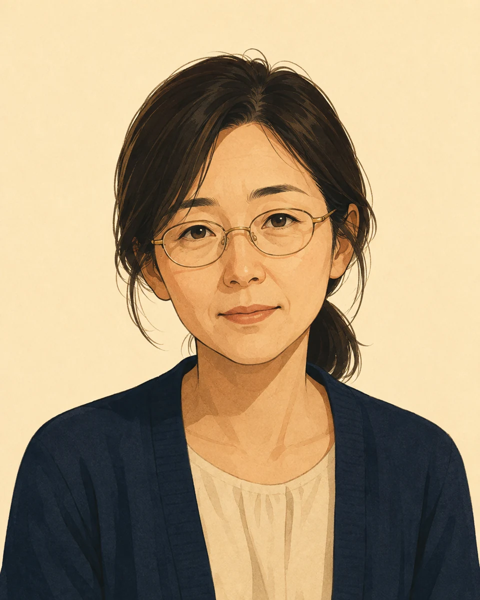 佐々木 美和(45歳・仙台)の顔。行政書士 受験3年目。記述式で毎年止まる